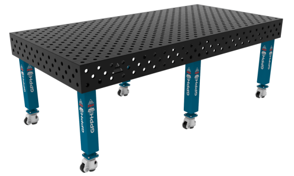 Table de soudage PRO System - Φ28, dimensions - 2400 x 1200 mm, pieds - sur roulettes, grille - DIAGONALE