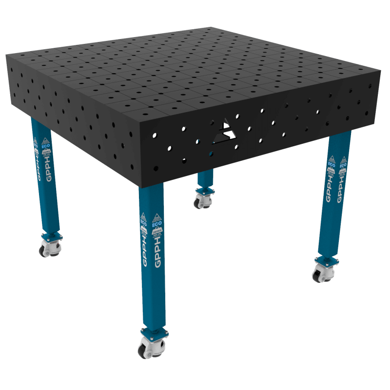 Stół Spawalniczy ECO Rozmiar - 1000x1000mm, Siatka - DIAGONALNA, System - Φ16, Nogi - Na kołach