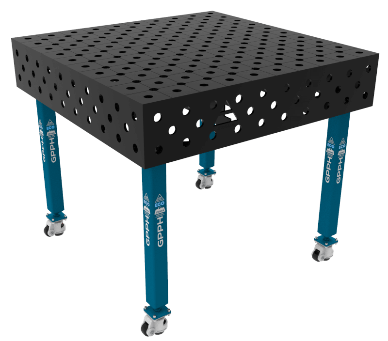 Stół Spawalniczy ECO Rozmiar - 1000x1000mm, Siatka - DIAGONALNA, System - Φ28, Nogi - Na kołach