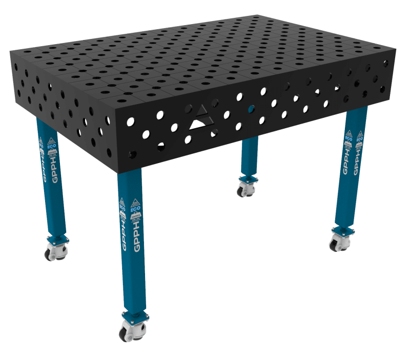 Stół Spawalniczy ECO Rozmiar - 1200x800mm, Siatka - DIAGONALNA, System - Φ28, Nogi - Na kołach
