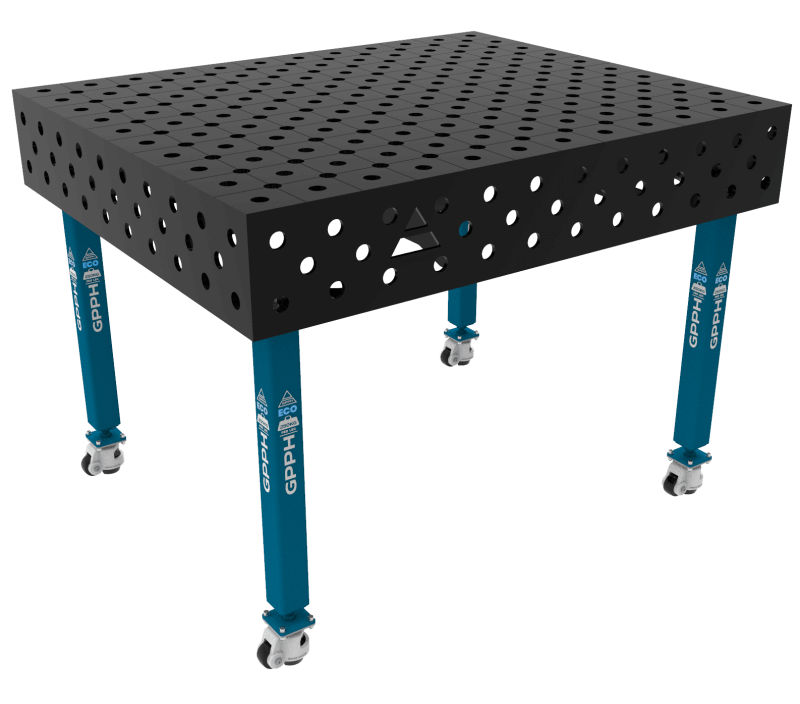 Stół Spawalniczy ECO Rozmiar - 1200x1000mm, Siatka - DIAGONALNA, System - Φ28, Nogi - Na kołach