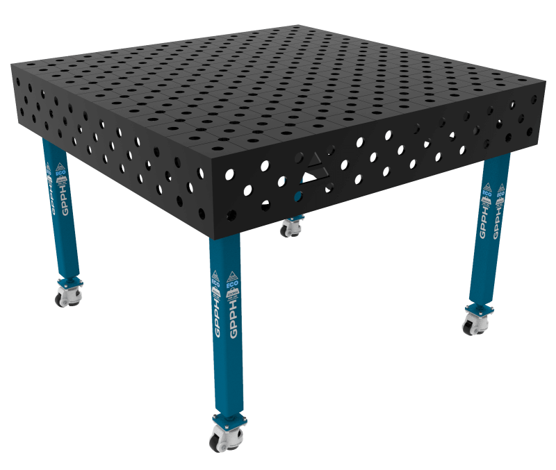 Stół Spawalniczy ECO Rozmiar - 1200x1200mm, Siatka - DIAGONALNA, System - Φ28, Nogi - Na kołach
