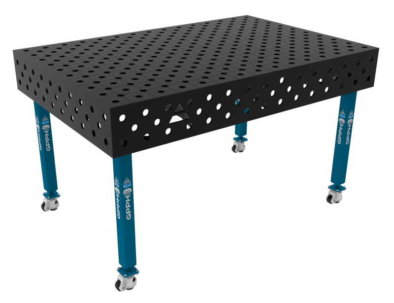 Welding table ECO Size - 1500x1000mm, Grid - DIAGONAL, System - Φ28, Legs - On wheels
