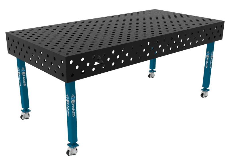 Stół Spawalniczy ECO Rozmiar - 2000x1000mm, Siatka - DIAGONALNA, System - Φ28, Nogi - Na kołach