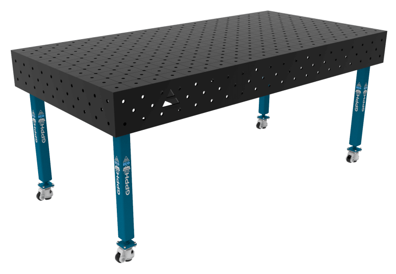 Stół Spawalniczy ECO Rozmiar - 2000x1000mm, Siatka - DIAGONALNA, System - Φ16, Nogi - Na kołach