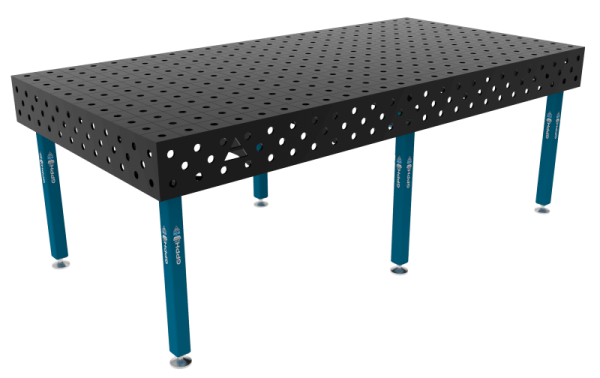 Table de soudage ECO Dimensions : 2400 x 1200 mm, grille : 100 x 100 mm, système : Φ28, pieds : sur patins