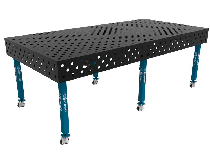 Stół Spawalniczy ECO Rozmiar - 2400x1200mm, Siatka - DIAGONALNA, System - Φ28, Nogi - Na kołach