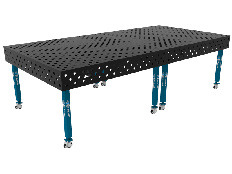 Stół Spawalniczy ECO Rozmiar - 3000x1480mm, Siatka - DIAGONALNA, System - Φ28, Nogi - Na kołach