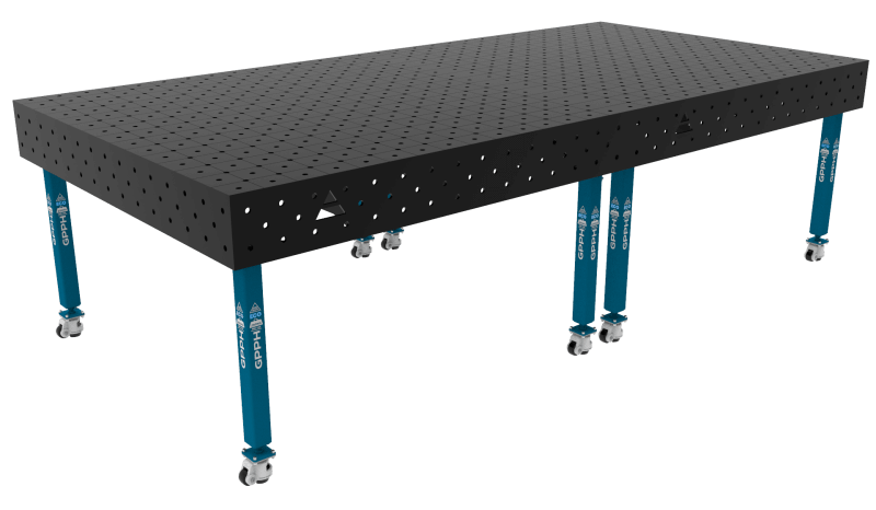 Stół Spawalniczy ECO Rozmiar - 3000x1480mm, Siatka - DIAGONALNA, System - Φ16, Nogi - Na kołach