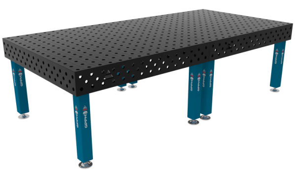 Svařovací stůl PRO Rozměry – 3000 x 1480 mm, síť – 100 x 100 mm, systém – Φ28, nohy – na patkách