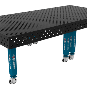 Table de soudage PRO Dimensions : 3000 x 1480 mm, Grille : DIAGONALE, Système : Φ28, Pieds : Sur roulettes